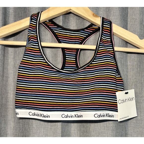 NWT Calvin Klein Rainbow Multicolor Striped Unlined Bralette, Size Small Bra - Picture 8 of 16